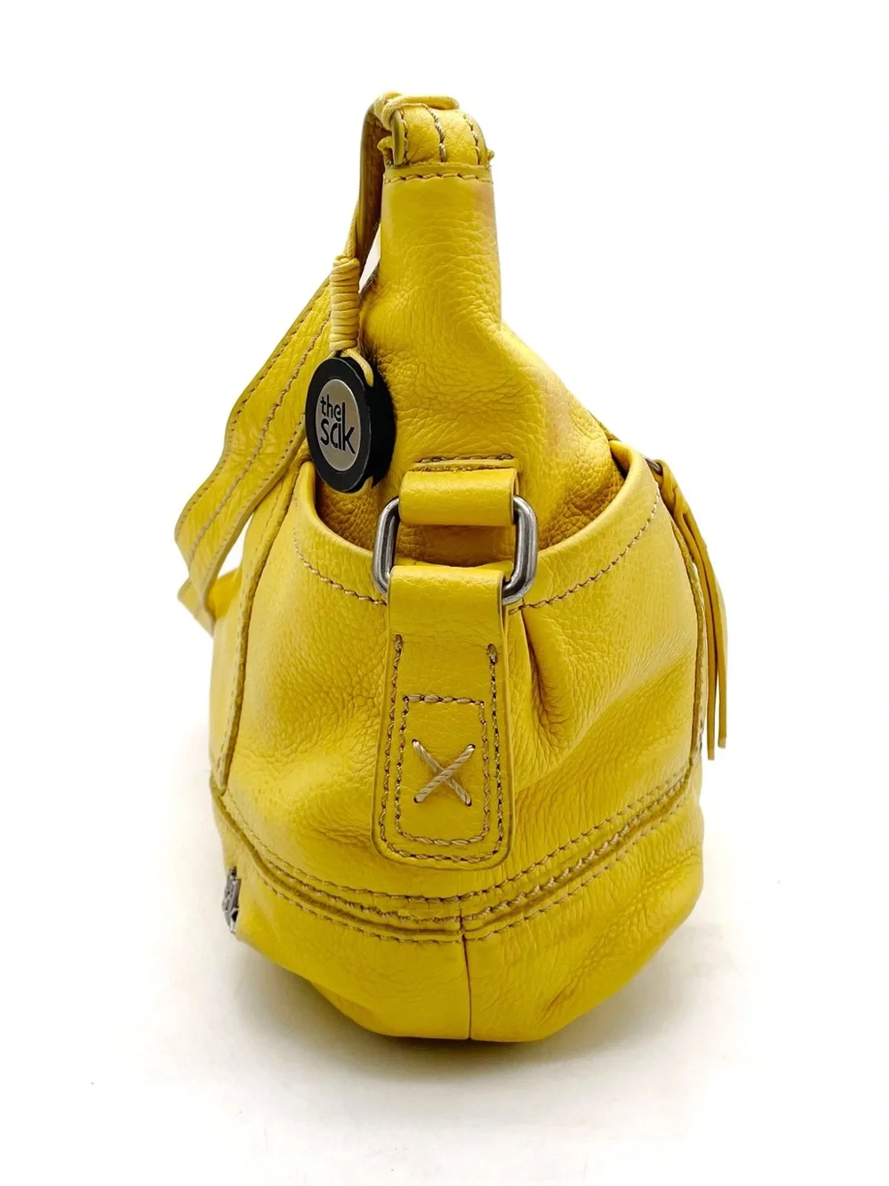 The Sak Kendra Hobo Shoulder Bag Mustard Yellow Leather Slouchy Zip Pocket Purse